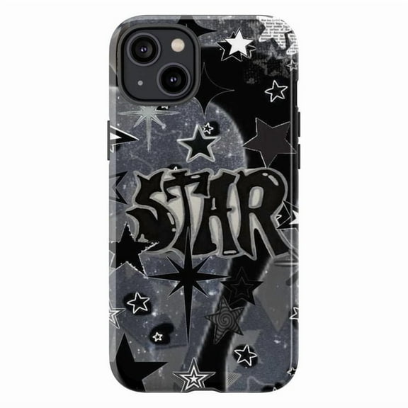 Y2K Star Phone Case, Dark Cosmic Graffiti Grunge Aesthetic Protective Cover for iPhone 16 15 14 13 12 11 Pro Max Plus Mini