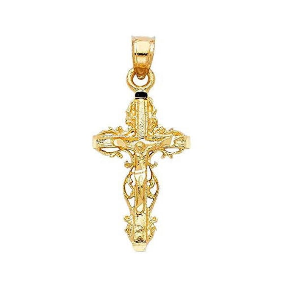14k Yellow Gold Religious Crucifix Pendant - Height 25 MM Width 16 MM / Avg. Weight 2 grams