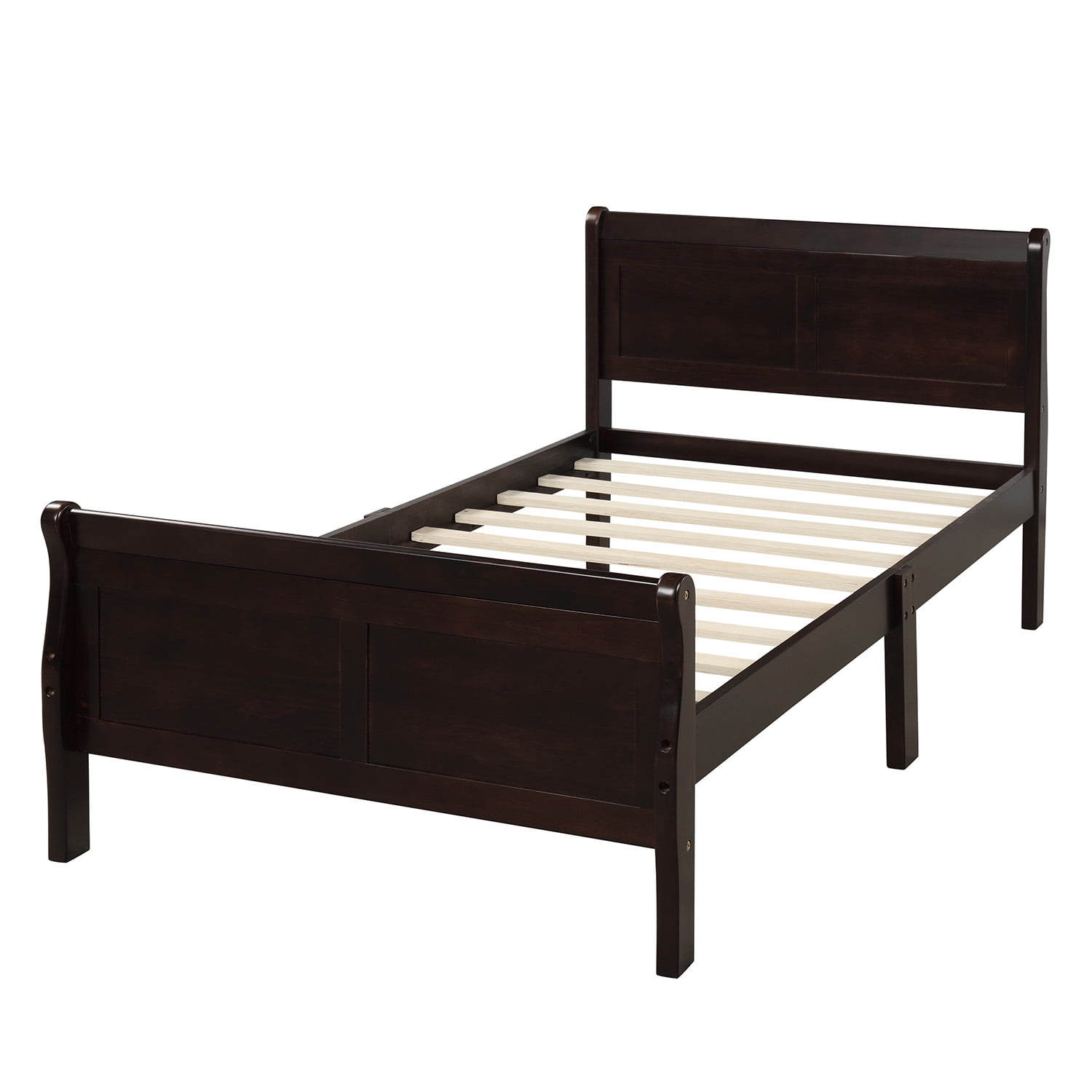 Holaki Wood Twin Size Bed with Headboard & Footboard for Kids, Espresso