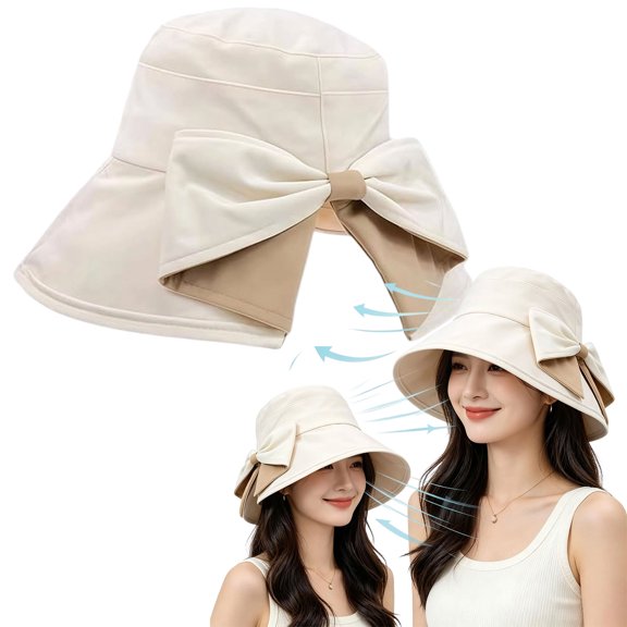 Women's Bowknot Wide Brim Sun Protective Hat, Foldable Bow Sun Hat