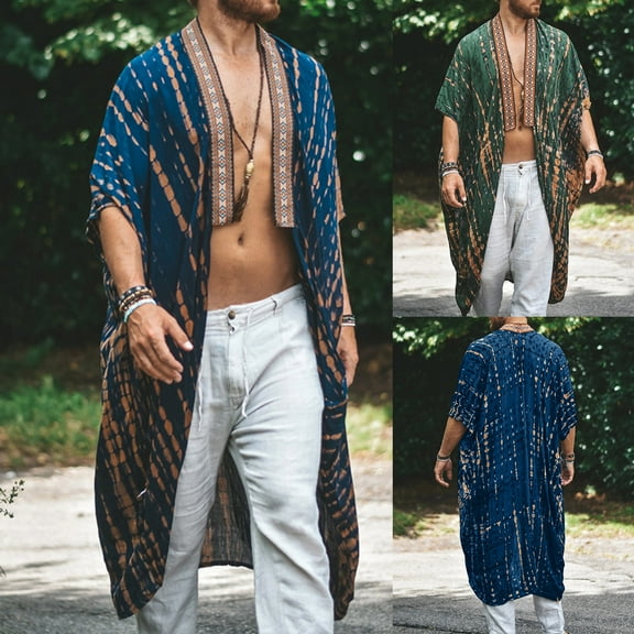 Delliss Men's Lightweight Kimono Robe Jacket Printed Fashion Style Bathrobes Casual Open Front Long Coat Outwear