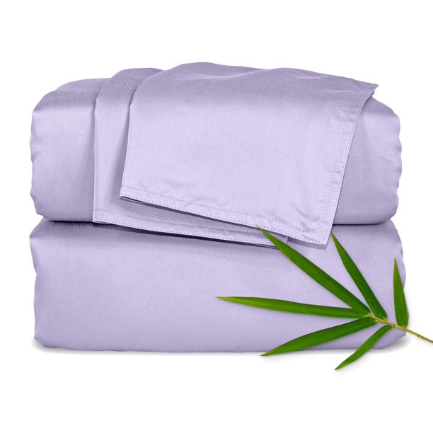 Sábanas de bambú puro tamaño matrimonial, viscosa 100 % orgánica genuina derivada del bambú, lujosamente suaves y refrescantes, doble costura, garantía de calidad de 2 años (matrimonial, lavanda)