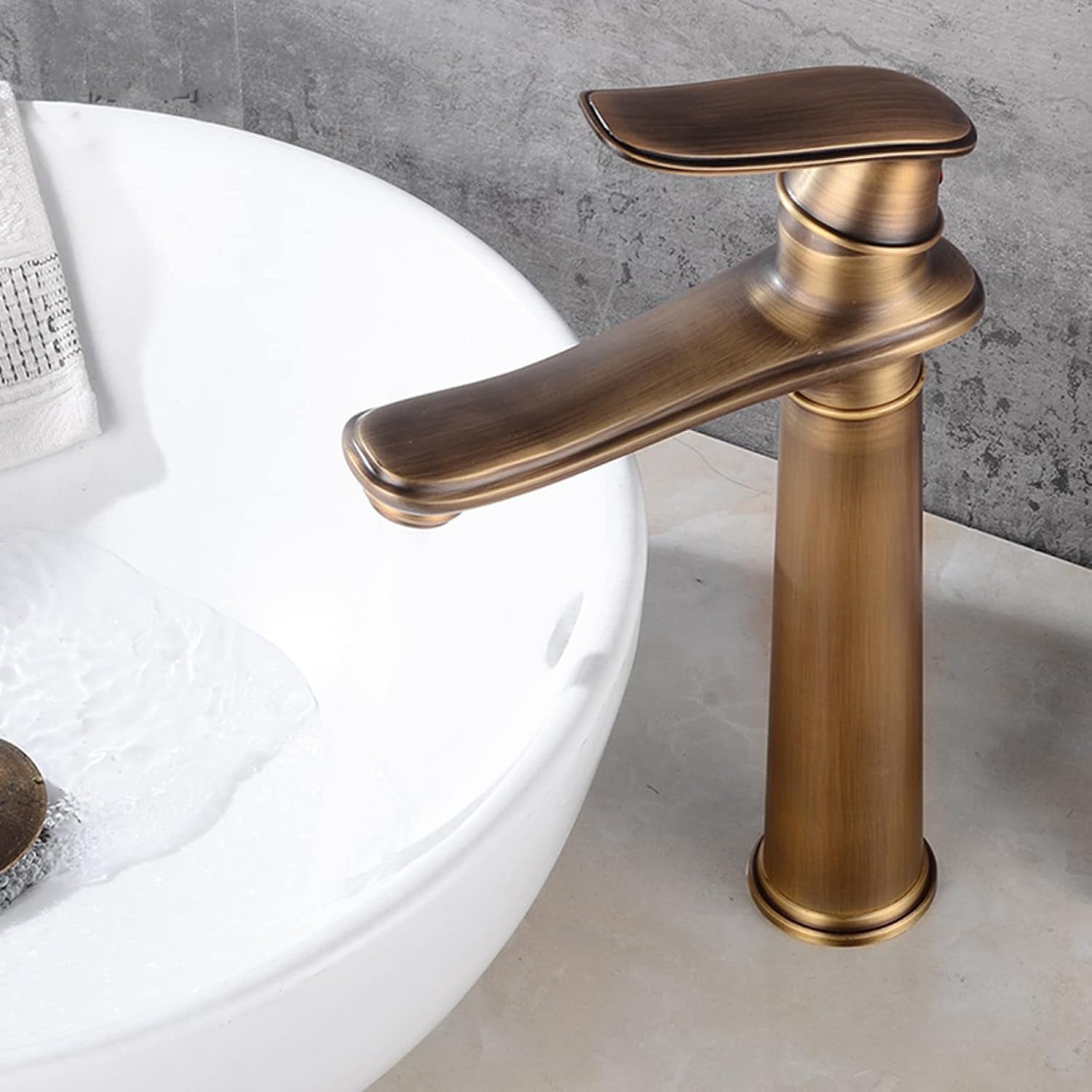 Vintage Bathroom Faucet, Antique Brass Bathroom Vanity Faucet, Sink Faucet Hot and Cold Mix Tap, Single Handle Bathroom Faucet, Antique High
