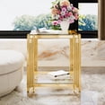 thumbnail image 3 of GZXS 19.9" Square Glass End Table with Gold Metal Frame, 2-Tier Side Table with Asymmetrical Base and Lower Shelf, Modern Accent Table for Living Room or Bedroom (Transparent), 3 of 9
