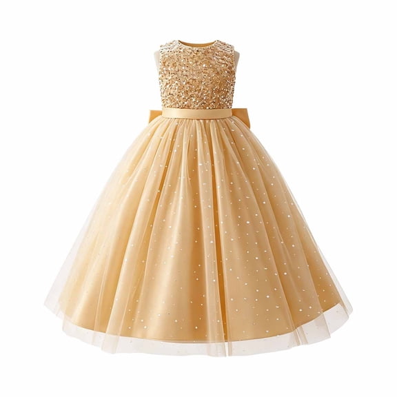 Little Girl Dresses Starry Sequin Evening Party Gown Elegant Girls Hawaiian Dress Size 8-9T