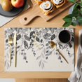 thumbnail image 2 of Placemats Set of 6, Grey Eucalyptus Woven Placemat, Linen Place Mats for Kitchen/Dining Tables, Farmhouse Weeping Leaves on Linen Washable Table Mats for Party, 2 of 8