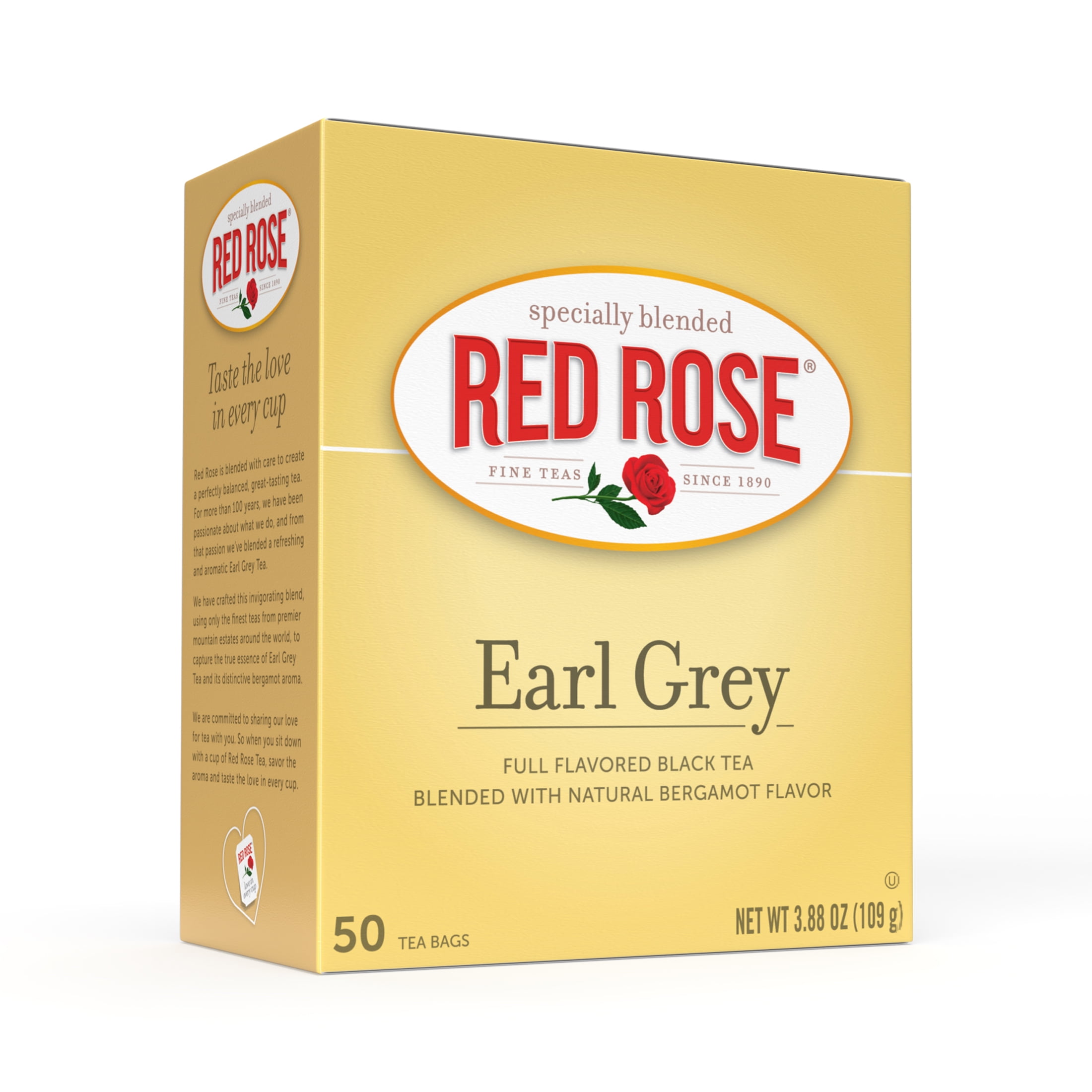 Red Rose Earl Grey Tea Full Flavored Black Tea Specially Blended Strong Black Tea with 50 Individually Wrapped Tea Bags Per Box (Pack of 6) Contains Caffeine Brew Hot/Cold Original Black Tea