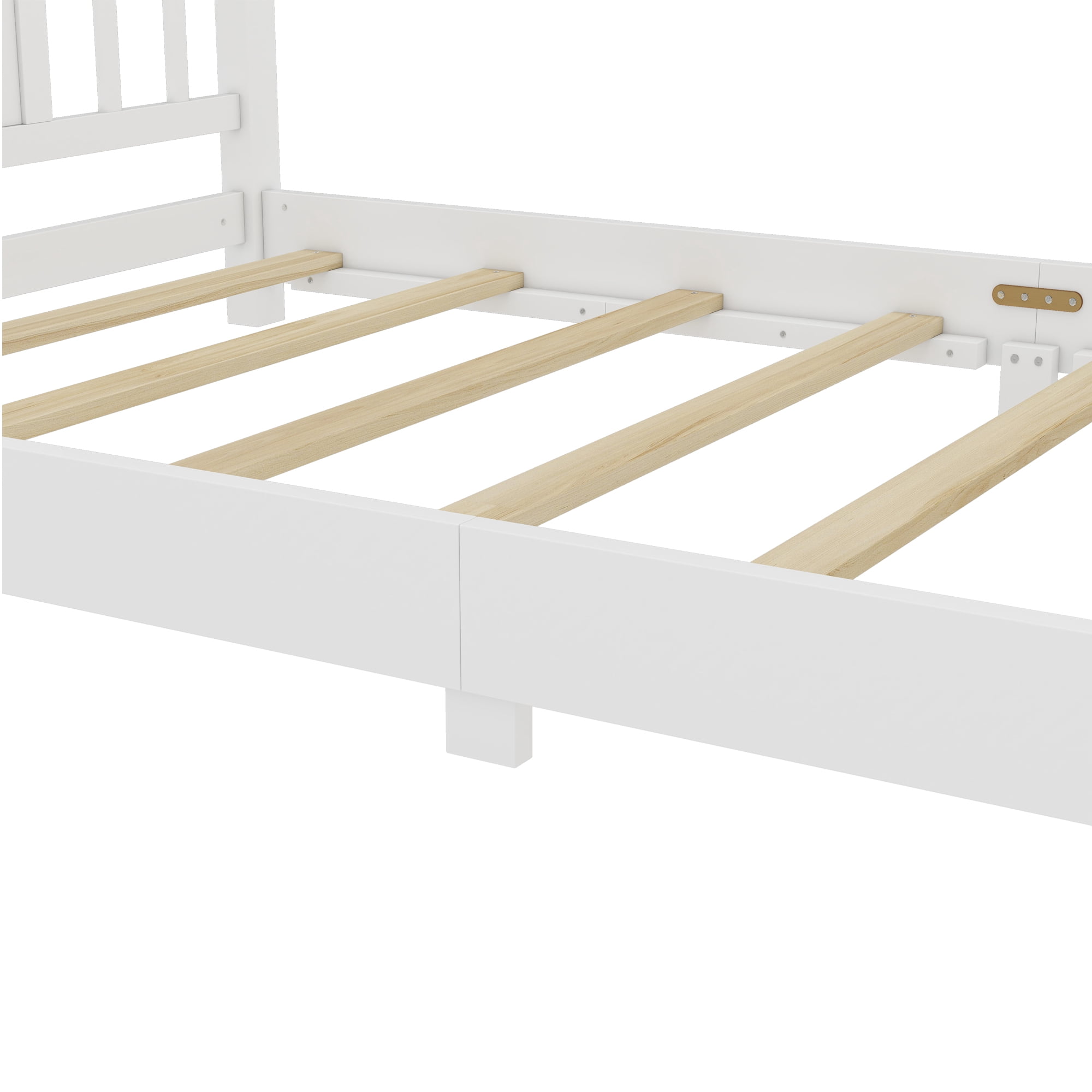 Miniyam Twin Bed Frame, Low Profile White Wood Platform Bed with Headboard, Footboard and Slat Support, White