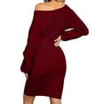 thumbnail image 2 of Women Knitted Bodycon Dress Casual Long Sleeve Dresses Autumn Winter Dress with Bowknot Tie, 2 of 3