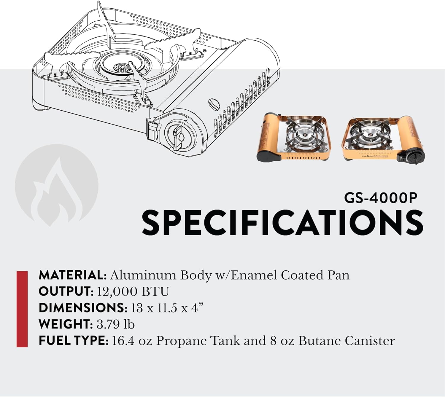GasOne GS-4000P 1-Burner 120,000 BTU Propane or Butane Outdoor Stove with Carrying Case