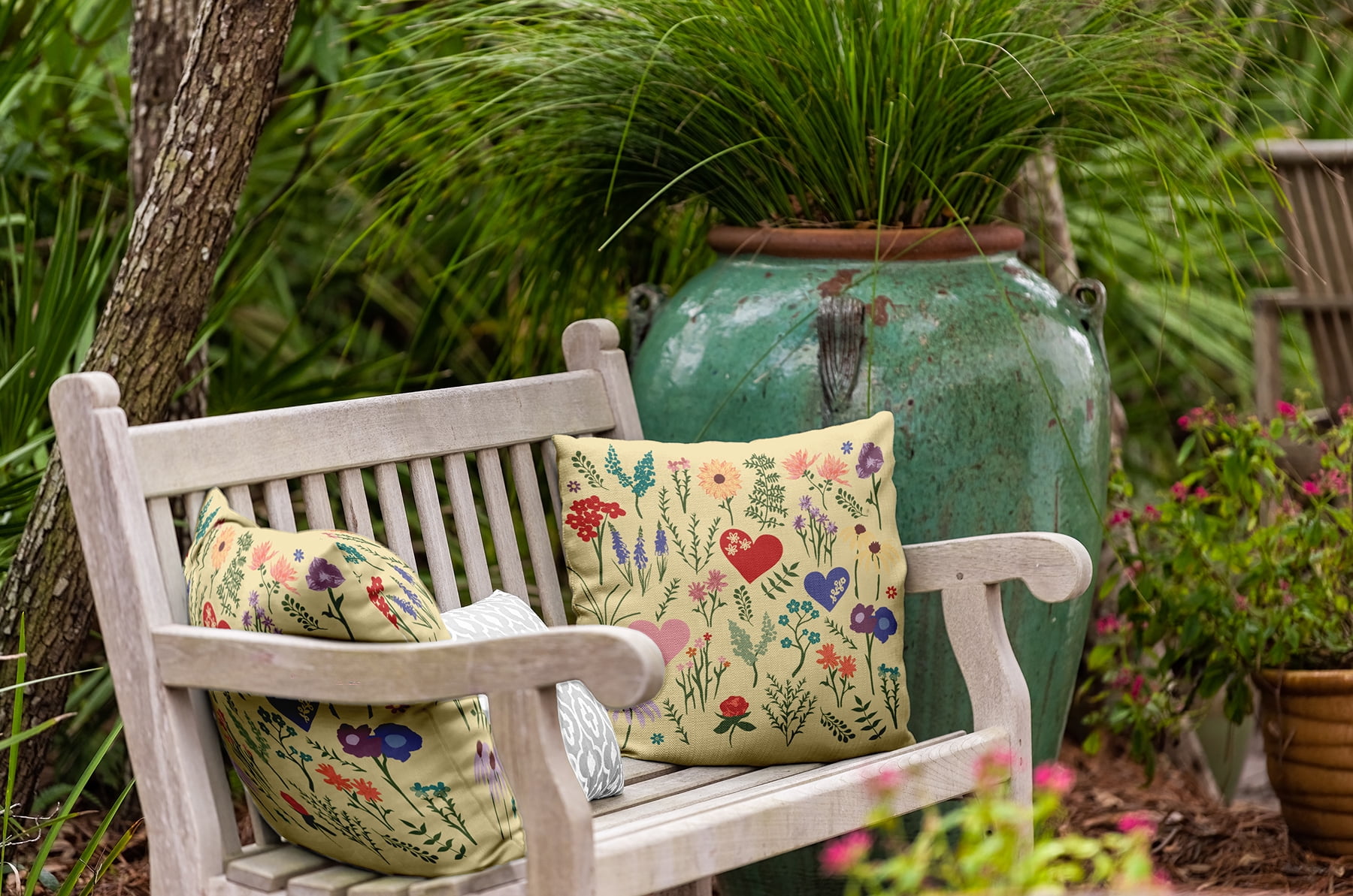 20" x 20" Simply Daisy Valentine Garden Polyester Indoor/Outdoor Pillow, Light Yellow Qty 1