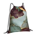 thumbnail image 3 of Leisure Draw String Mouth Backpack 16 X 14 Woven Band Durable Not Easy To Fall Off In Travel Portable Draw String Design Green And Brown Gold Marble, 3 of 8