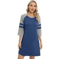 thumbnail image 3 of WBQ Women's Nightgown 3/4 Sleeve O Neck Nightshirt Color Block Casual Sleepwear Nightdress Soft Comfy Knee Length Sleepshirt Loungewear, S-2XL, 3 of 7