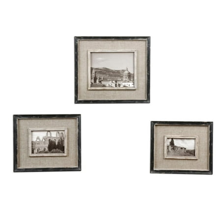 Set of 3 Distressed Black and Burlap 4x6 5x7 8x10 Photo Picture Frames