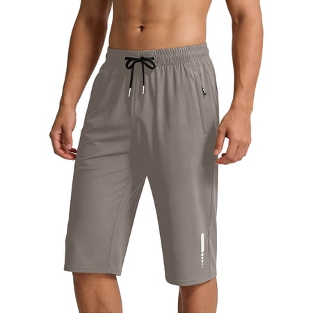 Men s Capri Pants 3/4 Joggers Gym Workout Hiking Below Knee Long Shorts Lightweight Quick Dry with Zipper Pockets