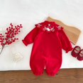 thumbnail image 5 of Ruyang Baby Girls Chinese Traditional Outfit Embroidered Bunny Floral Bodysuit Cute Ruffle Long Sleeve Button Jumpsuit, 5 of 8