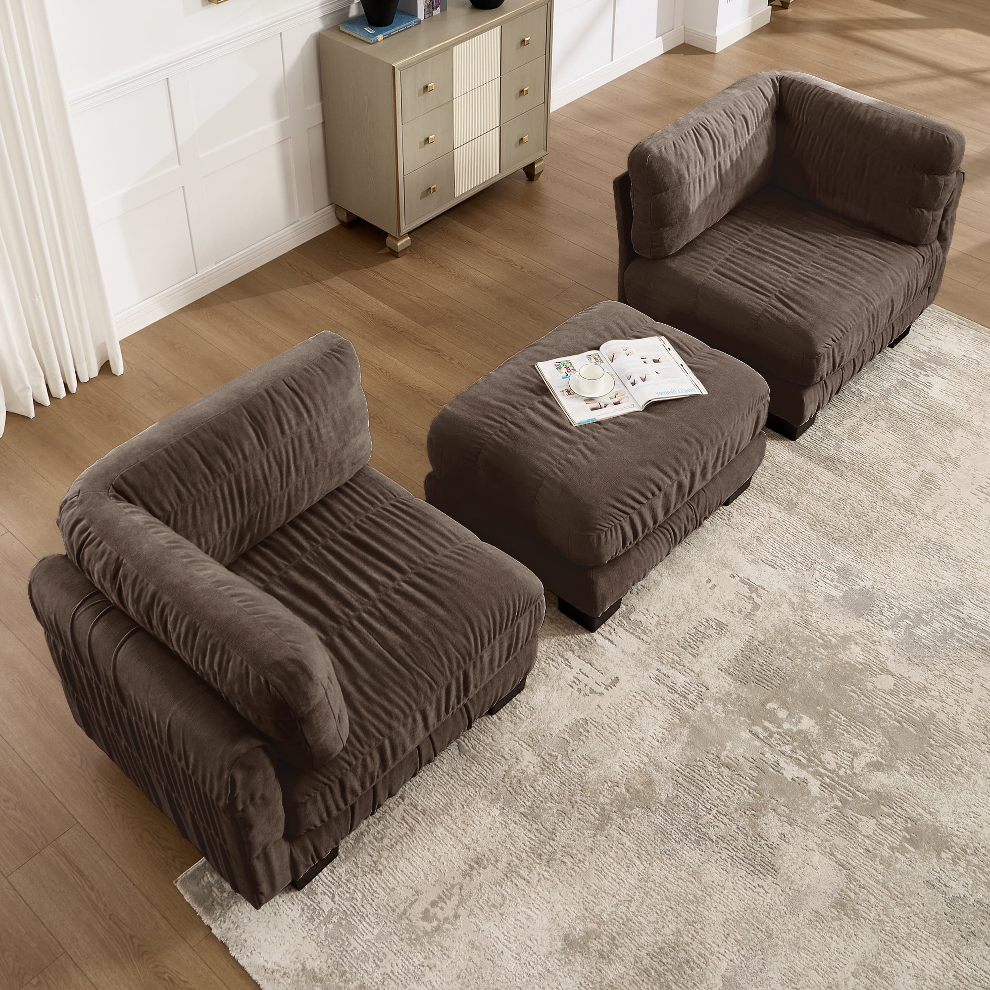 78" 2 Seat Chenille Modular Sectional Sofa with Movable Ottoman and L Shape Back Cushions,Easy Assembly