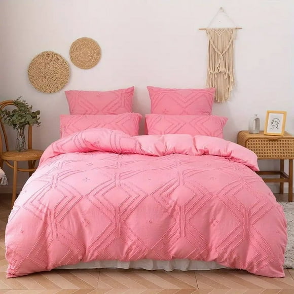 Tufted Microfiber Duvet Cover Set (3-Piece) - Bohemian Style Bedding with Pillowcases, All Season Comforter Cover