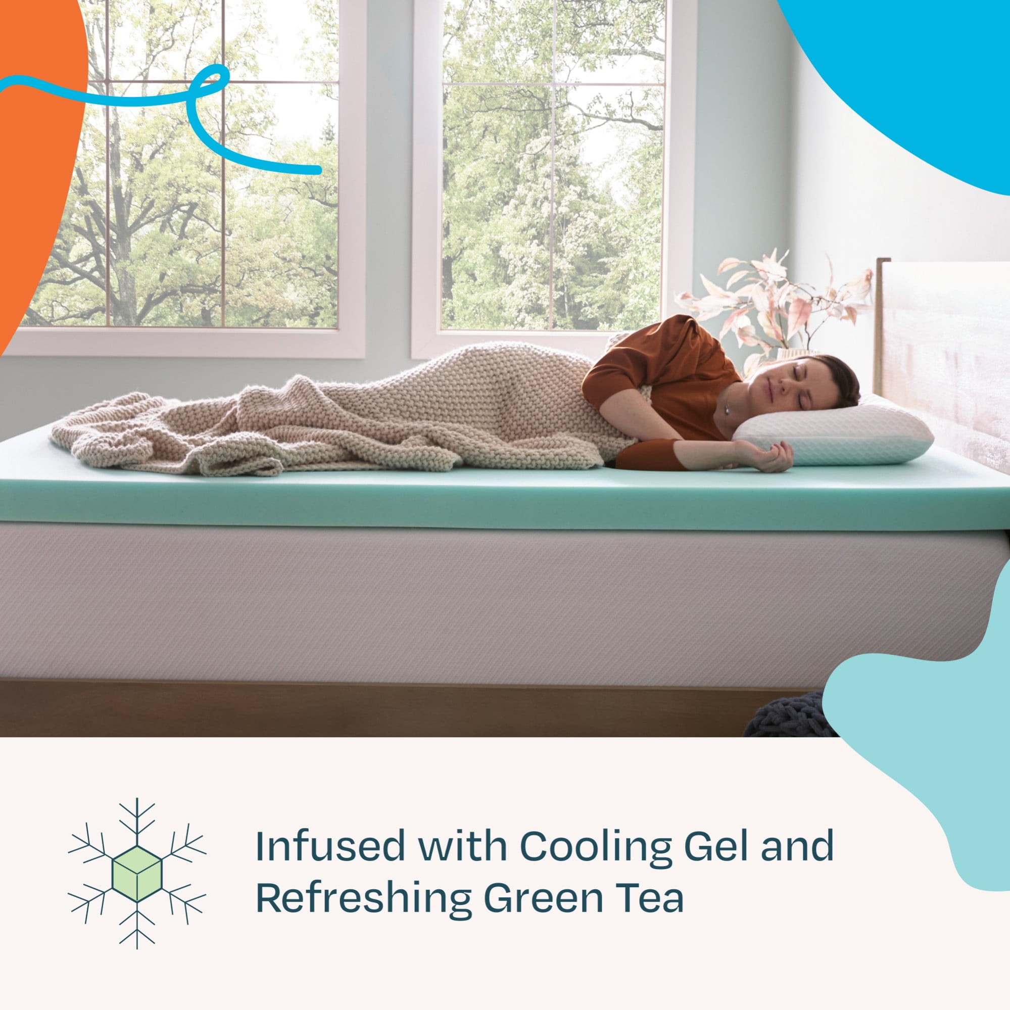 Linenspa 3" Cooling Gel and Green Tea Infused Memory Foam Mattress Topper, King