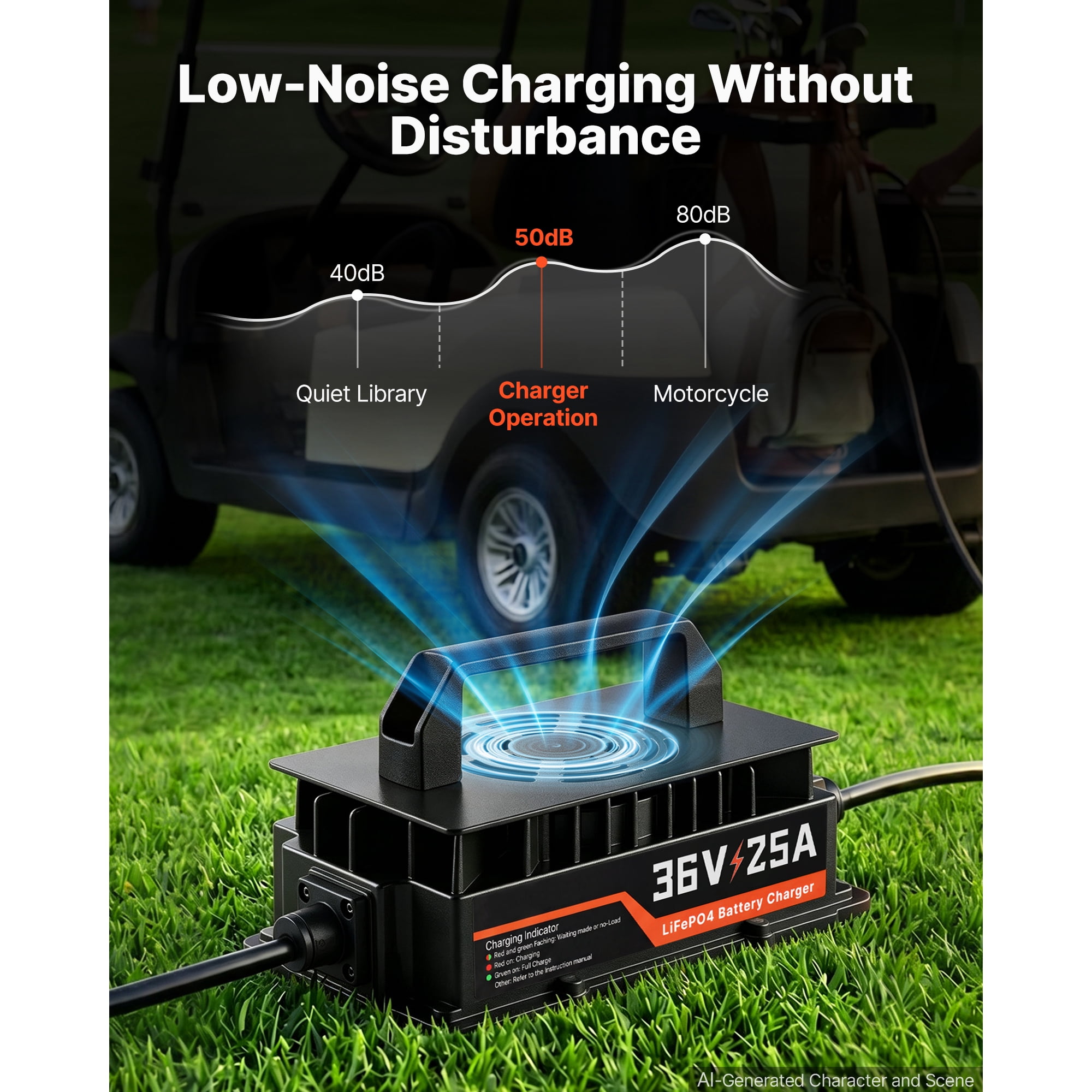 KFFKFF 36V 25A Golf Cart Battery Charger for Lithium Batteries, Durable Aluminum Shell, Smart Charging with LED Display, Cooling System, Trickle Mode, Waterproof Design for Various Vehicles