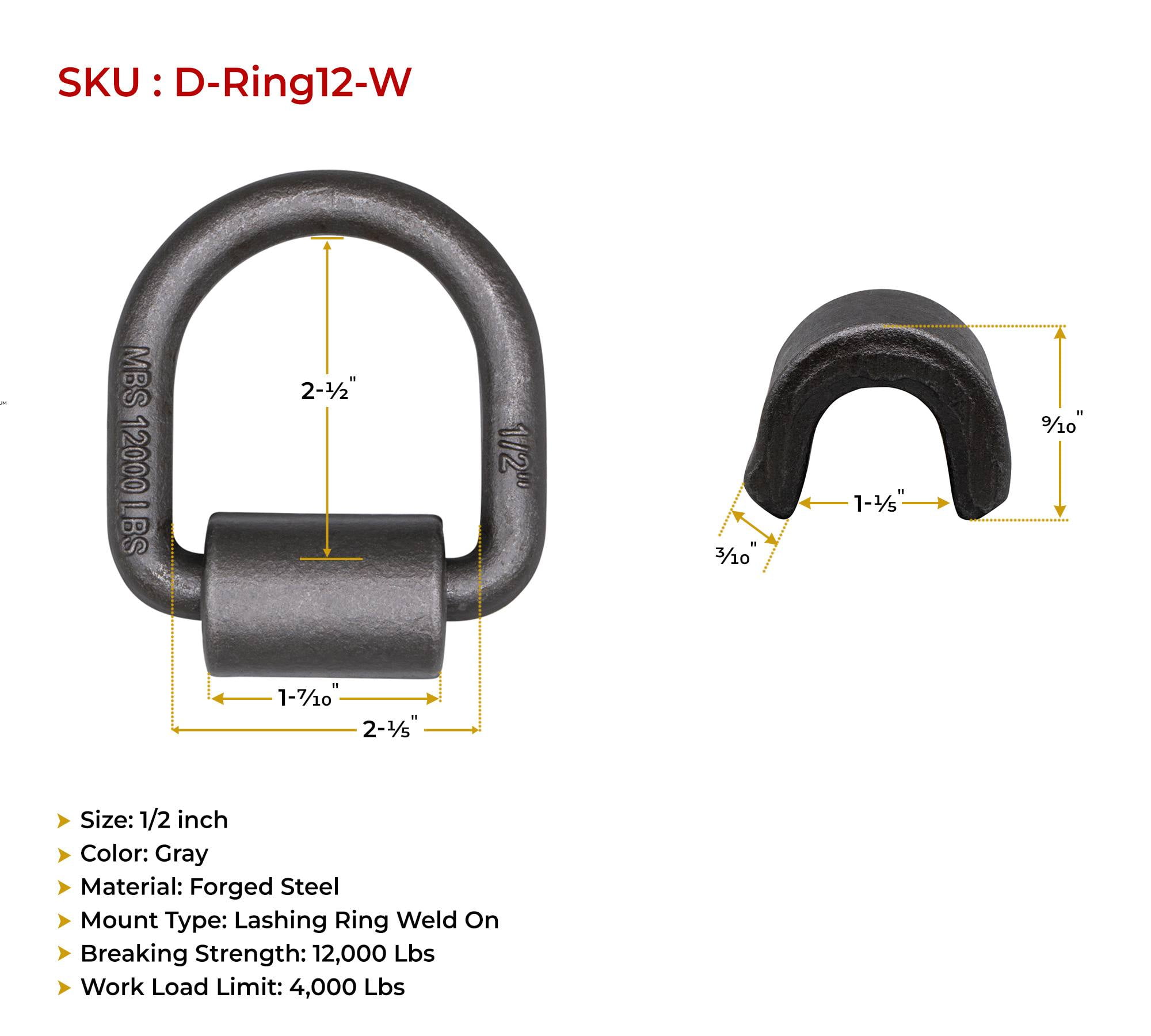 (20 Pack) 1/2" Heavy Duty Weld-On Forged D Ring 12,000 Lbs