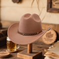 thumbnail image 4 of RUINIXCW Western Cowboy Cowgirl Hat for Women Men Wide Brim Pentagram Leather Belt Fedora Hat Wool Felt Vintage Jazz Hats, 4 of 8