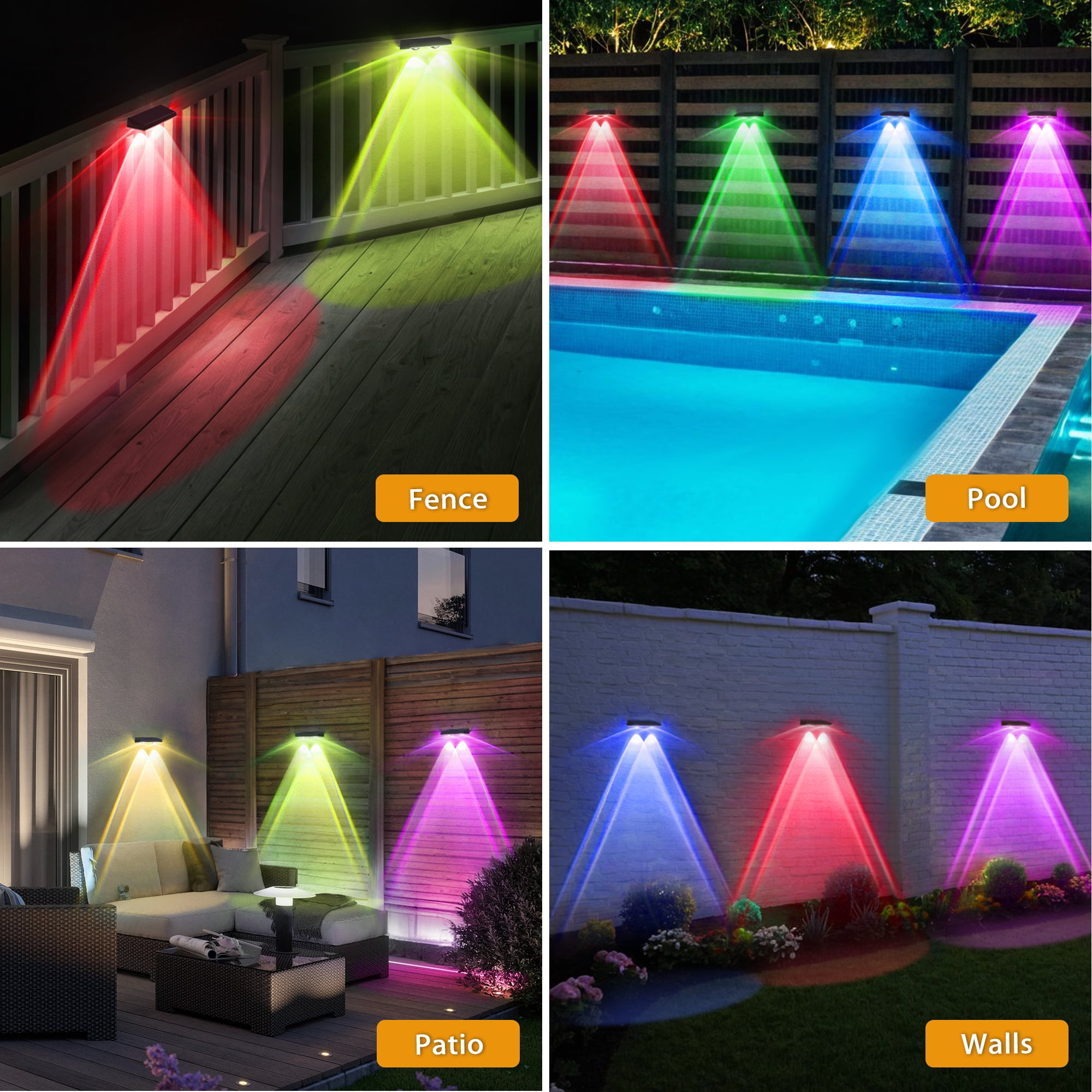 Hoyiours Solar Fence Lights Outdoor Waterproof, RGB & Warm White Solar Wall Lights for Garden, Patio, Deck and Yard（8 Pack）
