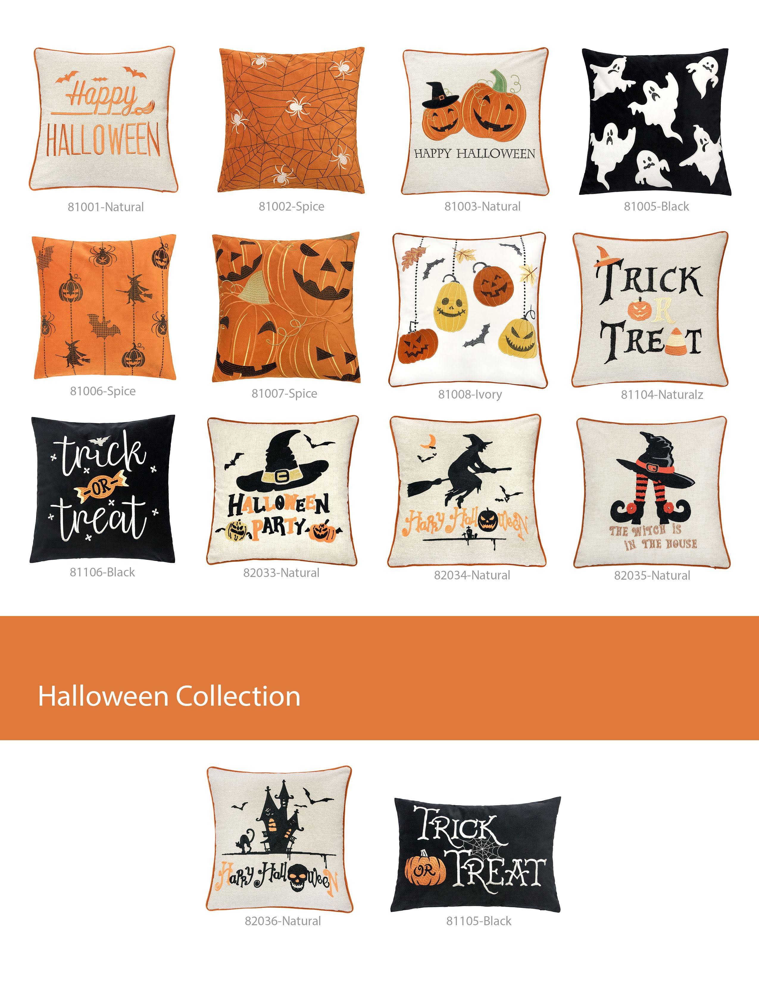 Trick or Treat Embroidered Lumbar Throw Pillow 14x20 Inch Black Velvet for Sofa Bed Halloween Decor