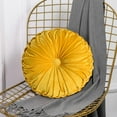 thumbnail image 6 of HIG Set of 2 Pumpkin Pleated Round Throw Pillows, Soft Velvet, Yellow, 14.5" Diameter, 6 of 7