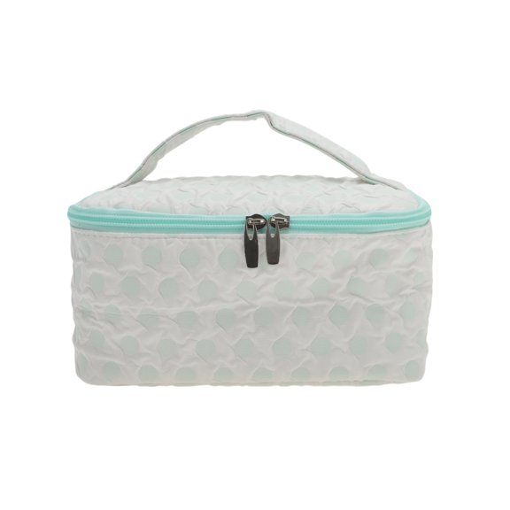 Unique Bargains 1 Pc Lightweight Square Dots Travel Cosmetic Bag for Travel White Blue Polyester