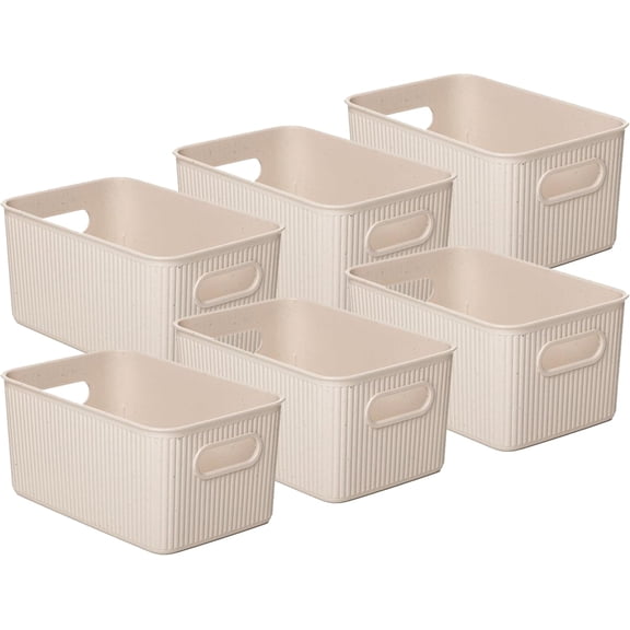 Superio Eco-Friendly Decorative Plastic Open Home Storage Bins Organizer Baskets, Medium (6 Pack) Container Boxes for Organizing Closet Shelves Drawer Shelf 5 Liter