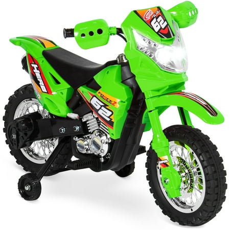 Best Choice Products 6V Kids Electric Battery-Powered Ride-On Motorcycle Dirt Bike Toy w/ 2mph Max Speed, Training Wheels, Lights, Music, Charger - Green