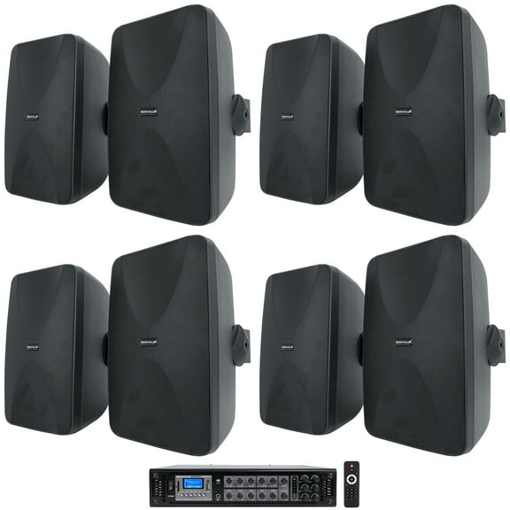 Rockville 6-Zone Commercial/Restaurant Bluetooth Amp 8) Black 6.5" Wall Speakers