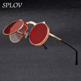 thumbnail image 2 of Vintage Steampunk Flip Gafas de sol Retro Gafas de sol redondas de metal para hombres y mujeres Diseñador de la marca Circle Oculos Deng Xun unisex, 2 of 2