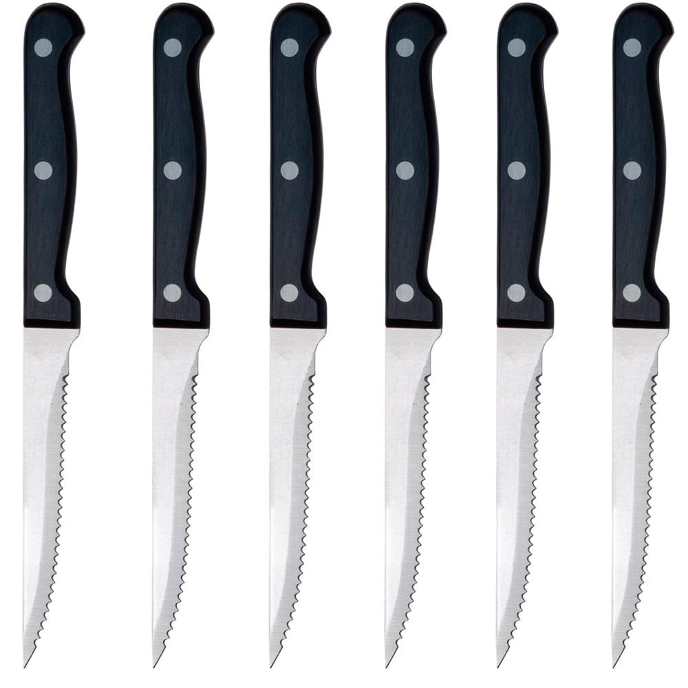 6 Steak Knife Set Serrated Edge Steel Utility Knives Steakhouse Cutlery