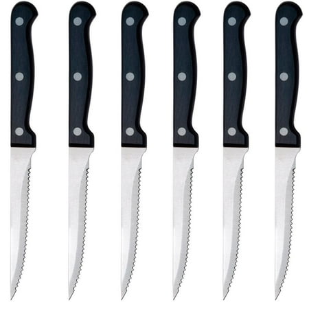 6 Steak Knife Set Serrated Edge Steel Utility Knives Steakhouse Cutlery (Best Way To Sharpen Serrated Knives)