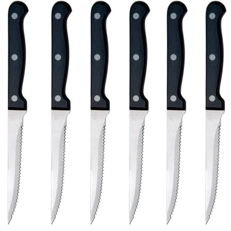 6 Steak Knife Set Serrated Edge Steel Utility Knives Steakhouse Cutlery (Best Kitchen Utility Knife)