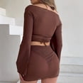 thumbnail image 4 of IYYVV Women'S 4 Piece Swimsuits Triangle Halter Bikini Set With Tie Side Cover Up Shrug And Sarong Wraps Brown 2XL, 4 of 4
