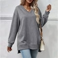 thumbnail image 4 of Ftwytp Women's Casual Long Sleeve V Neck Shirts Lightweight Sweatshirts Fashion Solid Color Tunic Tops with Leggings, 4 of 5
