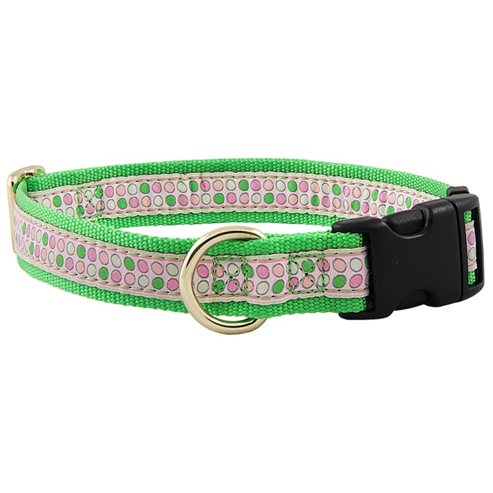 Green and Pink Dots Jacquard Ribbon Dog Collar Closeout Small