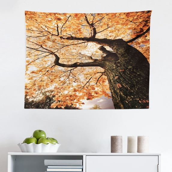 Forest Tapestry, Evergreen Back Nature Area Mother Earth Lime Trunk Mangrove Flora Willow Photography, Fabric Wall Hanging Decor for Bedroom Living Room Dorm, 2 Sizes, Green, by Ambesonne