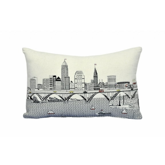 24" White Cleveland Daylight Skyline Lumbar Decorative Pillow