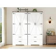 thumbnail image 2 of Blotout 2 Door Farmhouse Armoire Wardrobe Closet With 2 Drawers, 70" Tall Wooden Wardrobe Cabinet with Hanging Rod and Adjustable Shelves for Bedroom, White, 2 of 8