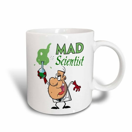 3dRose Funny Cartoon Mad Scientist With Green Potion, Ceramic Mug, 15-ounce