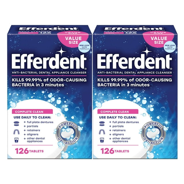 Limpiador de dentaduras Efferdent Complete Clean 126 tabletas, paquete de 2