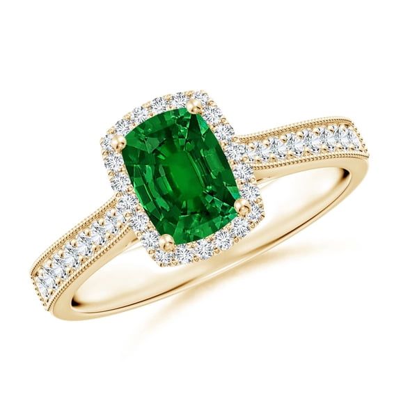 ANGARA Lab Grown Cushion Rectangular Emerald Engagement Ring for Women in 14K Yellow Gold (Size-7x5mm) | May Birthstone, Anniversary, Jewelry Gift for Women | Lab-Grown Emerald Ring