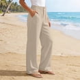 thumbnail image 4 of Womens Summer Palazzo Pants Wide Leg Loose Fit Flowy Beach Trousers Pleated Elastic Waist with Pockets for Travel,Beige,XXL, 4 of 8