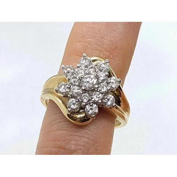 Silver & Stone Jewels 2 Ct Round Cut Cubic Zirconia Cluster Wedding Ring In 14k Yellow Gold Plated