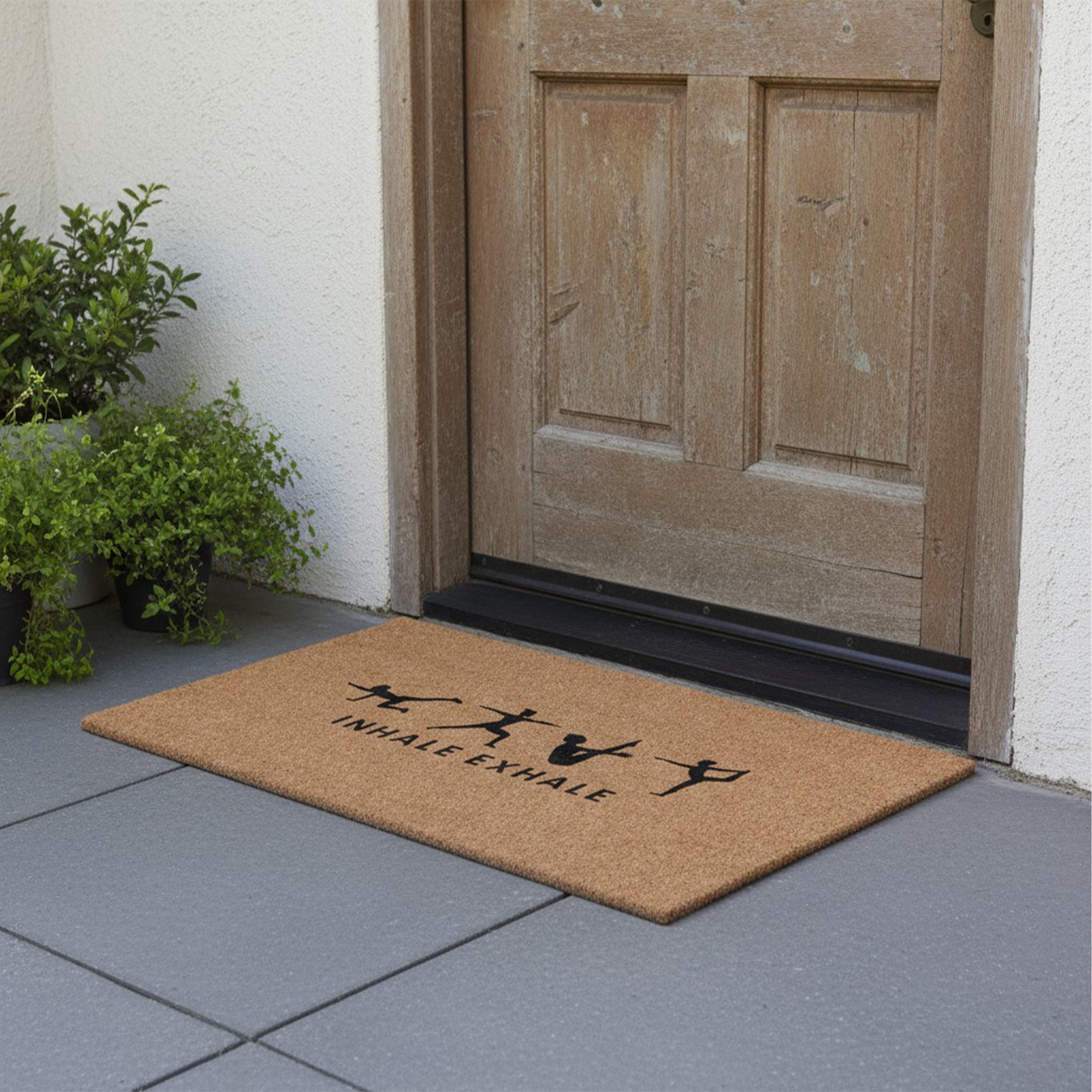 Inhale Exhale Silhouette Non Slip Vinyl Backing, Front Doormat, Entryway Doormat, 24"x36"