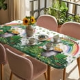thumbnail image 3 of St Patricks Day Table Cloths for 4 Foot Rectangle Tables, Green Shamrock Spring Rainbows Gnomes Patio Waterproof Elastic Fitted Tablecloths, Washable Rectangular Table Cover for Camping, 3 of 8
